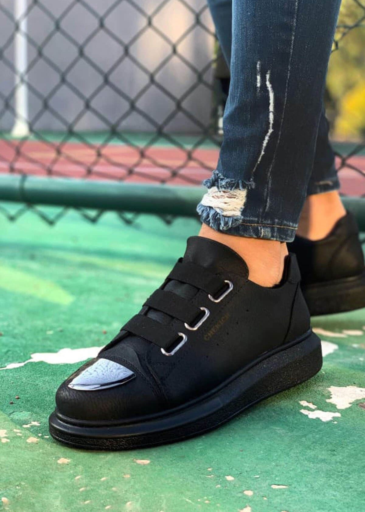 Luiz X Midnight Majesty slip-on sneaker in black by Apollo Moda, view 2