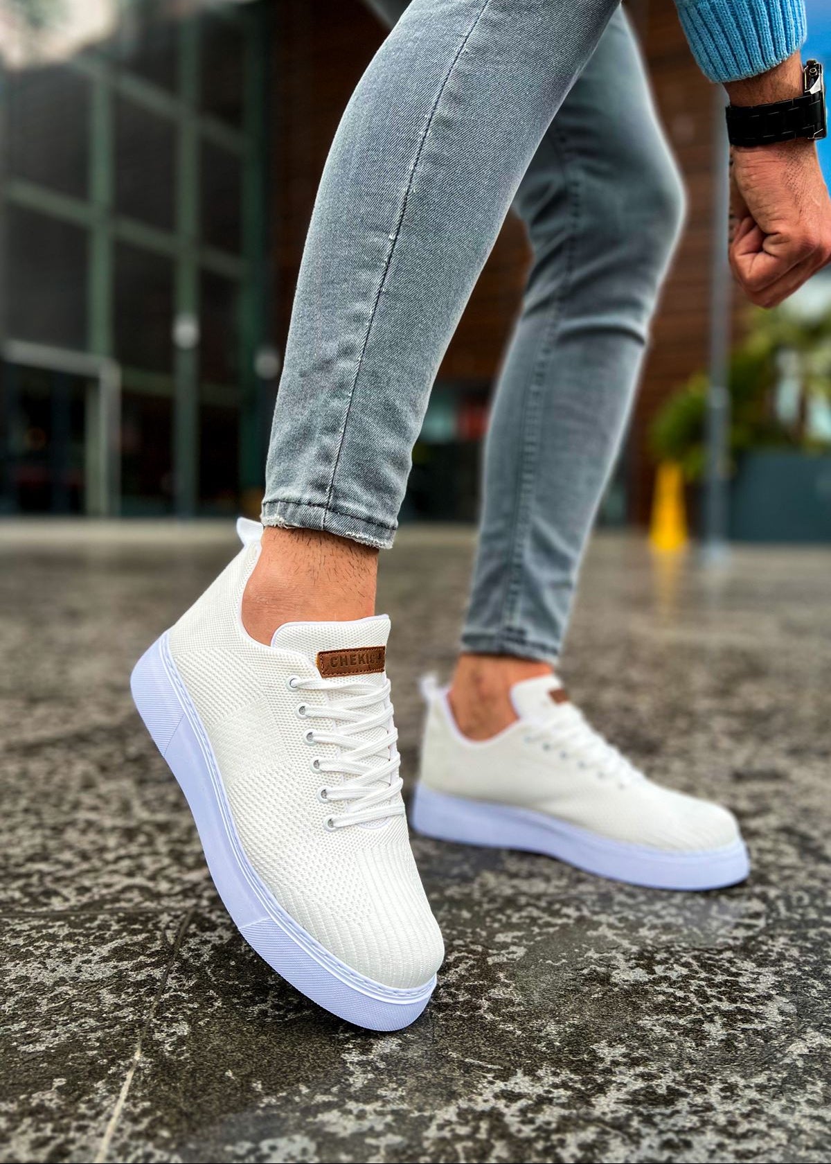 Kotor Pure Serenity knit casual sneaker in white by Apollo Moda, view 3