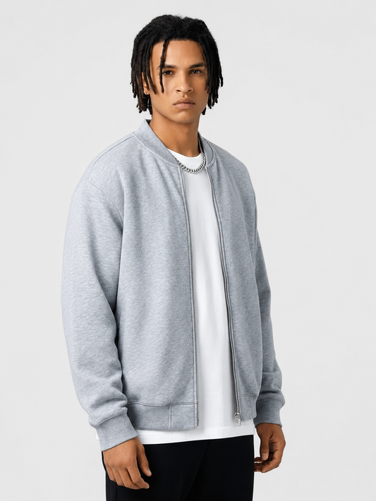 Apollo Grey Fleece Zip-Up Baseball Jacket