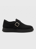Apollo Moda Men's Arden Onyx black suede slip-on with adjustable buckle, main product photo