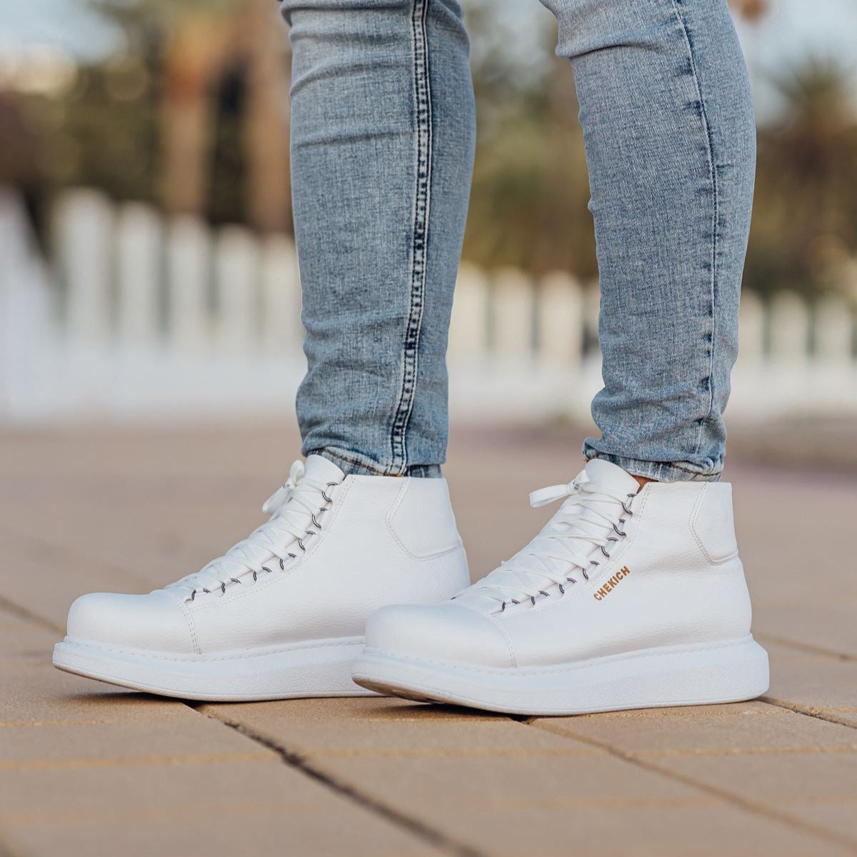 Apollo Moda men's all-white high-top sneaker boot, Kelly Pristine Purity, fifth angle