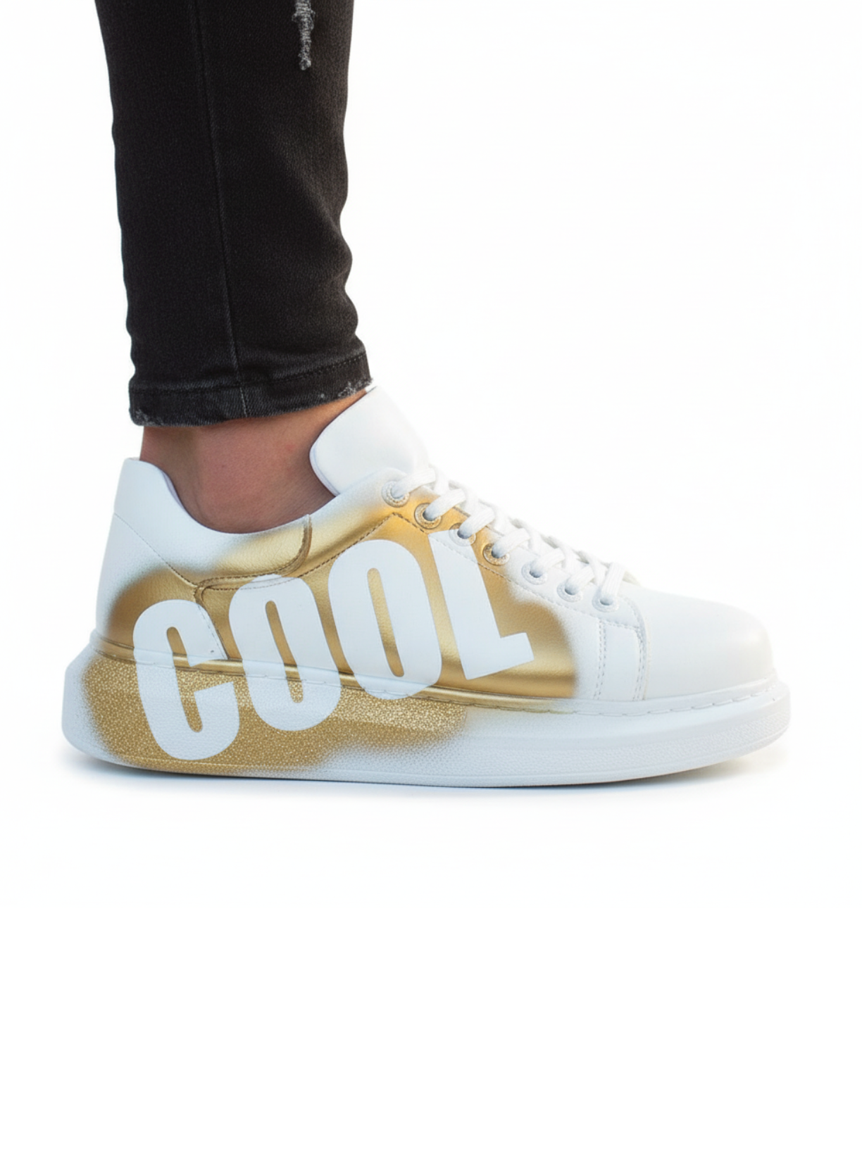 Nestor COOL Gold hand-painted custom sneaker by Apollo Moda, fourth angle