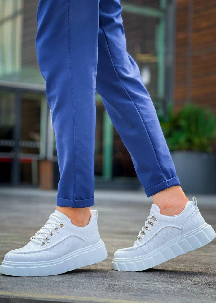 Vega Blanco white chunky platform sneaker by Apollo Moda, sixth angle