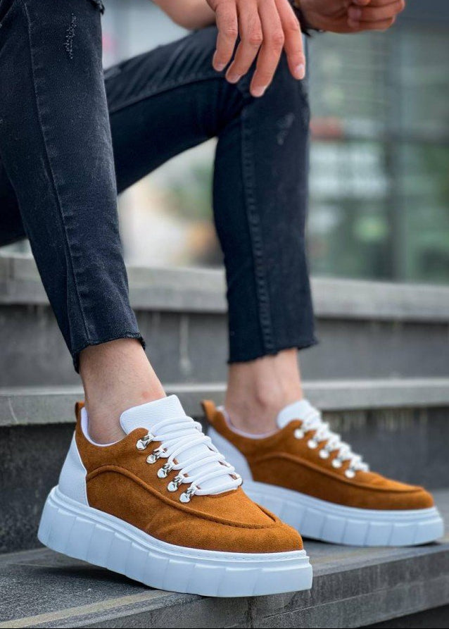 Men's Vega Terra by Apollo Moda, brown and white sneaker with elevating chunky sole, second angle