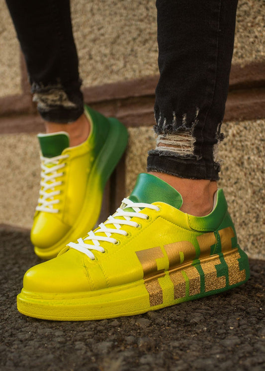 Hand-Painted Customized Sneakers for Men by Apollo Moda | Genova "FREE" Yellow/Green