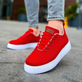 Low Top Knitted Casual Sneakers for Men by Apollo Moda | Kotor Crimson Pulse