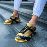 Hand-Painted Customized Sneakers for Men by Apollo Moda | Genova Gold & Black