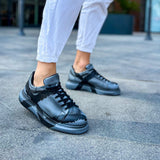 Hand-Painted Customized Sneakers for Men by Apollo Moda | Lisbon Grey & Black