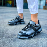 Hand-Painted Customized Sneakers for Men by Apollo Moda | Lisbon Grey & Black