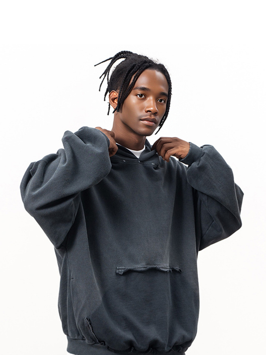 Reverse Pocket Design Distressed Hoodie