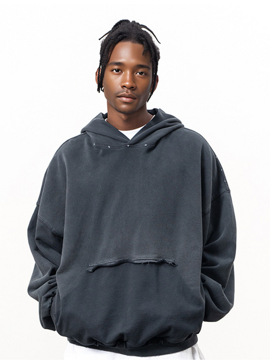 Reverse Pocket Design Distressed Hoodie