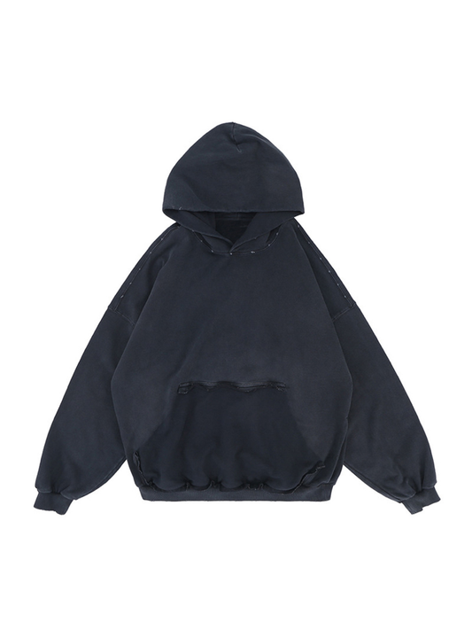 Sudadera con capucha desgastada con diseño de bolsillo invertido