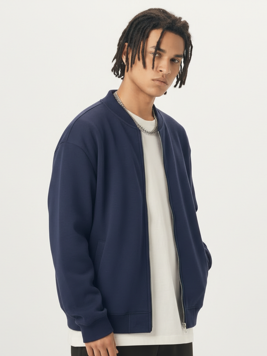 Apollo Navy Fleece Zip-Up Baseball Jacket