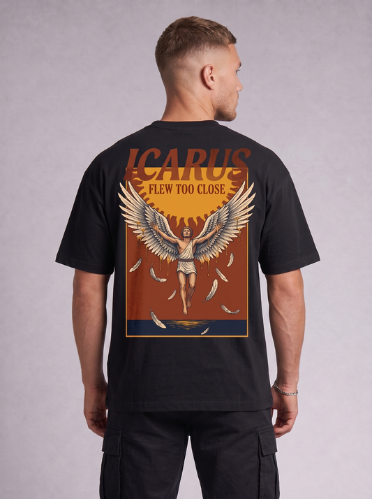 Camiseta gráfica oversize Ícaro Voló Demasiado Cerca