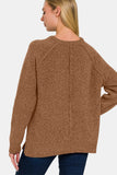 Zenana Side Slit Raglan Sleeve Sweater