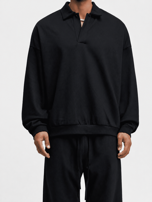 Half-Placket Polo Collar Oversized Sweatshirt
