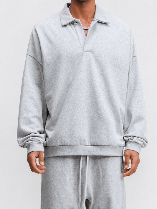 Half-Placket Polo Collar Oversized Sweatshirt