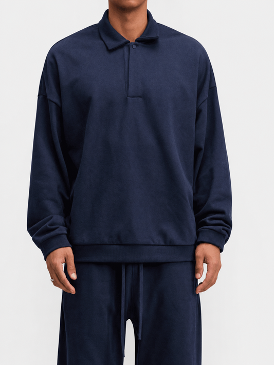 Half-Placket Polo Collar Oversized Sweatshirt