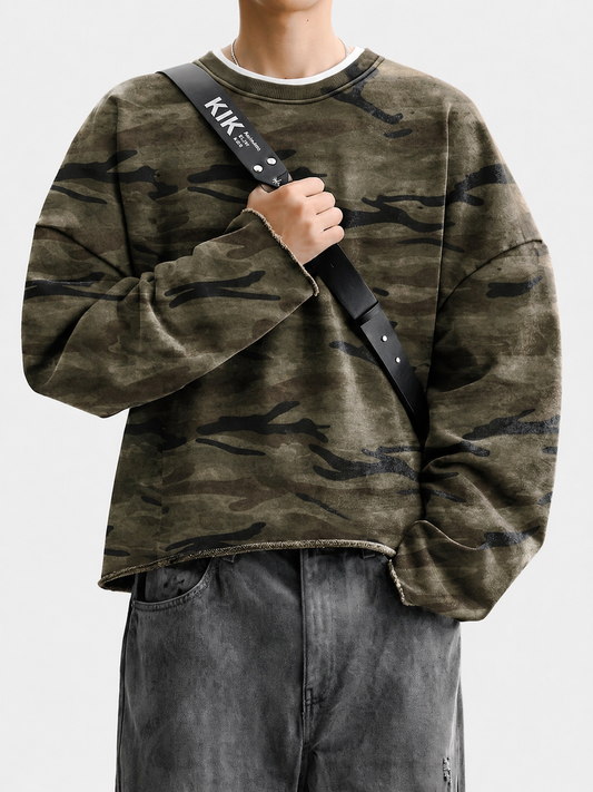 Washed Camo Cropped Crewneck Sweatshirt