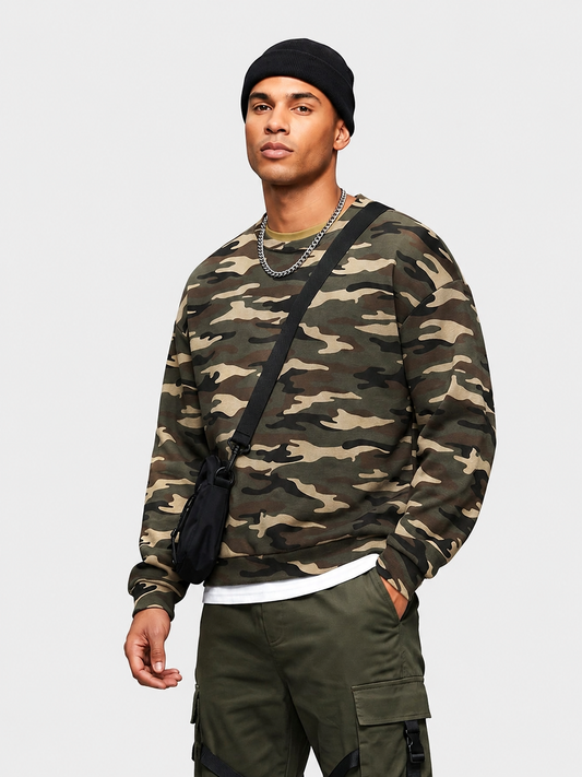 Camo Print Oversized Crewneck Sweatshirt