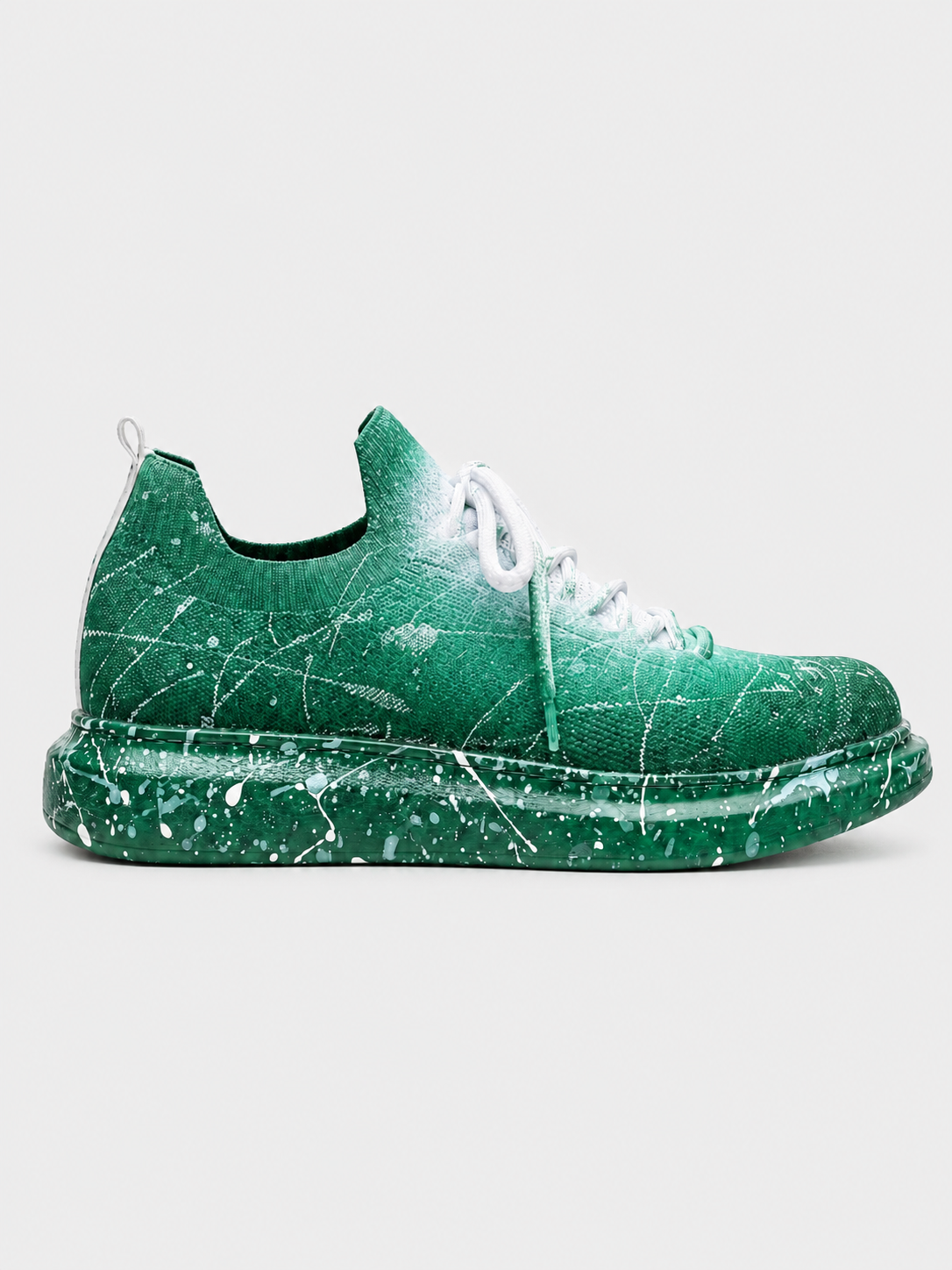 Torino Verdant Surge hand-painted knit sneaker in green by Apollo Moda
