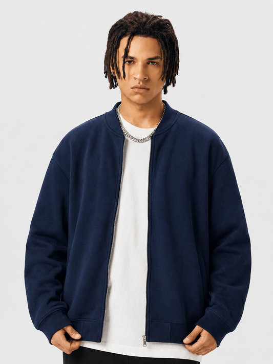 Apollo Navy Fleece Zip-Up Baseball Jacket
