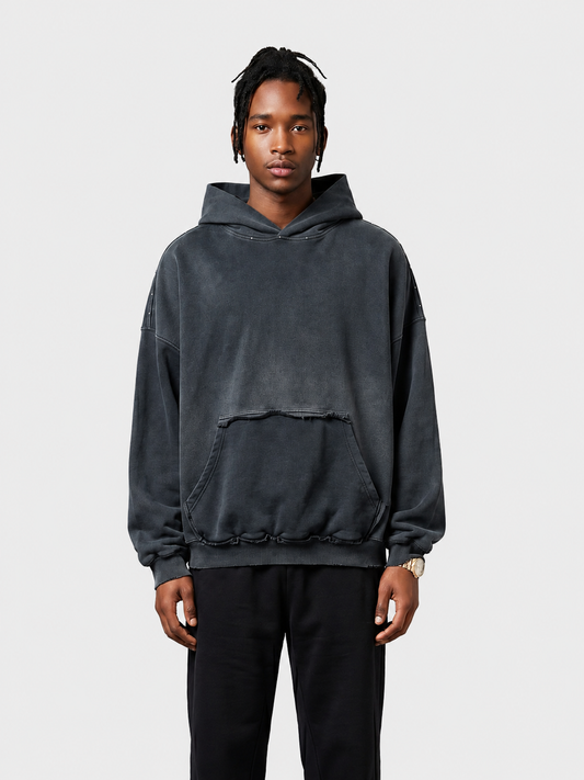 Reverse Pocket Design Distressed Hoodie