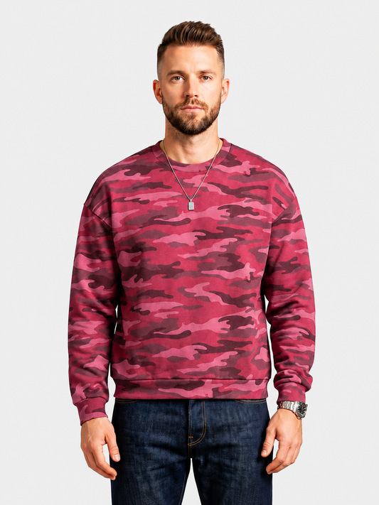 Rose Camo Print Oversized Crewneck Sweatshirt