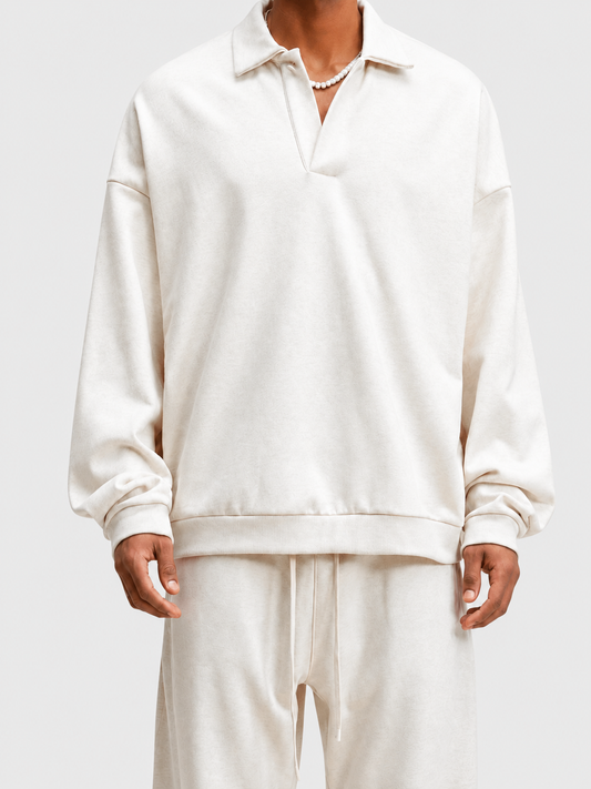 Half-Placket Polo Collar Oversized Sweatshirt
