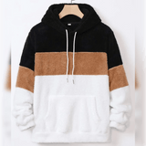 Men Color Block Kangaroo Pocket Drawstring Teddy Hoodie