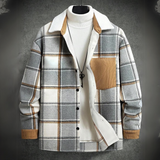 Men's Plaid Patched Pocket Drop Shoulder Overcoat