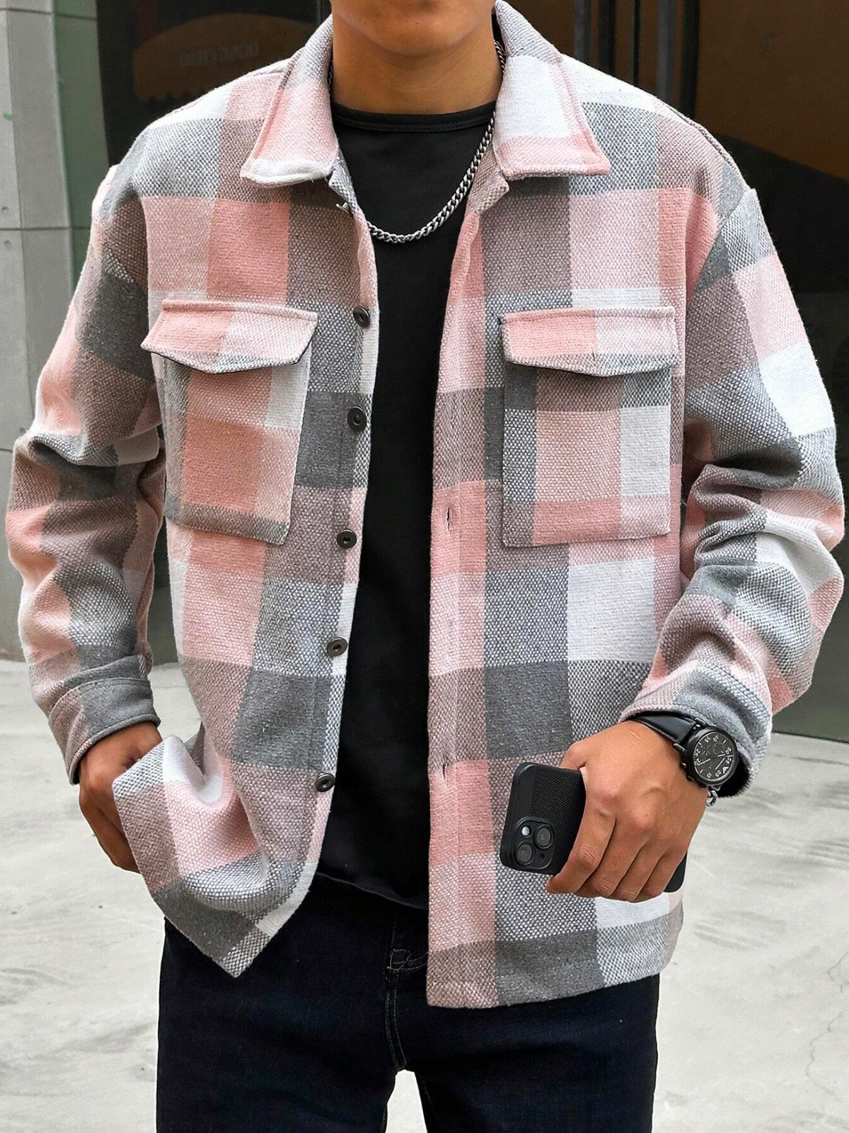 Men's Pocket Plaid Jacket