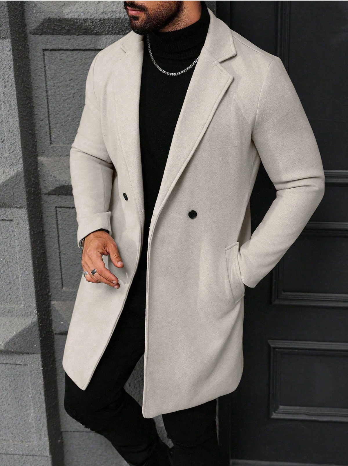 Men’s Double-Breasted Long Coat