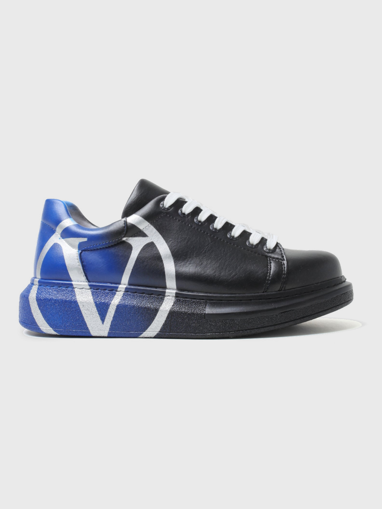 Tokyo V Midnight Surge hand-painted custom sneaker in black and blue by Apollo Moda