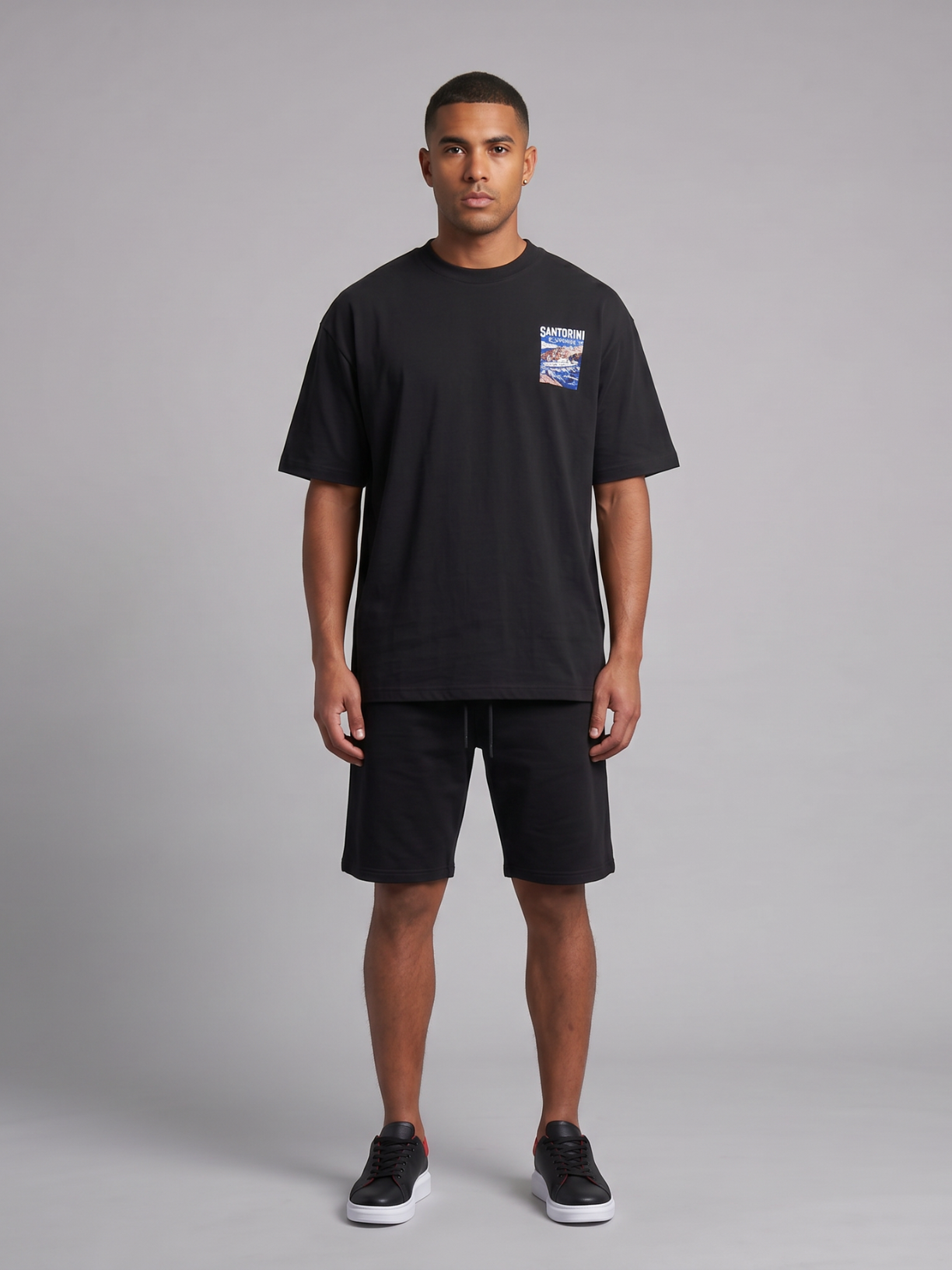 Santorini Express Oversized Graphic Tee — Black