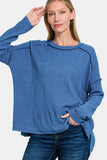 Zenana Full Size Exposed Seam Brushed Round Neck Sweater