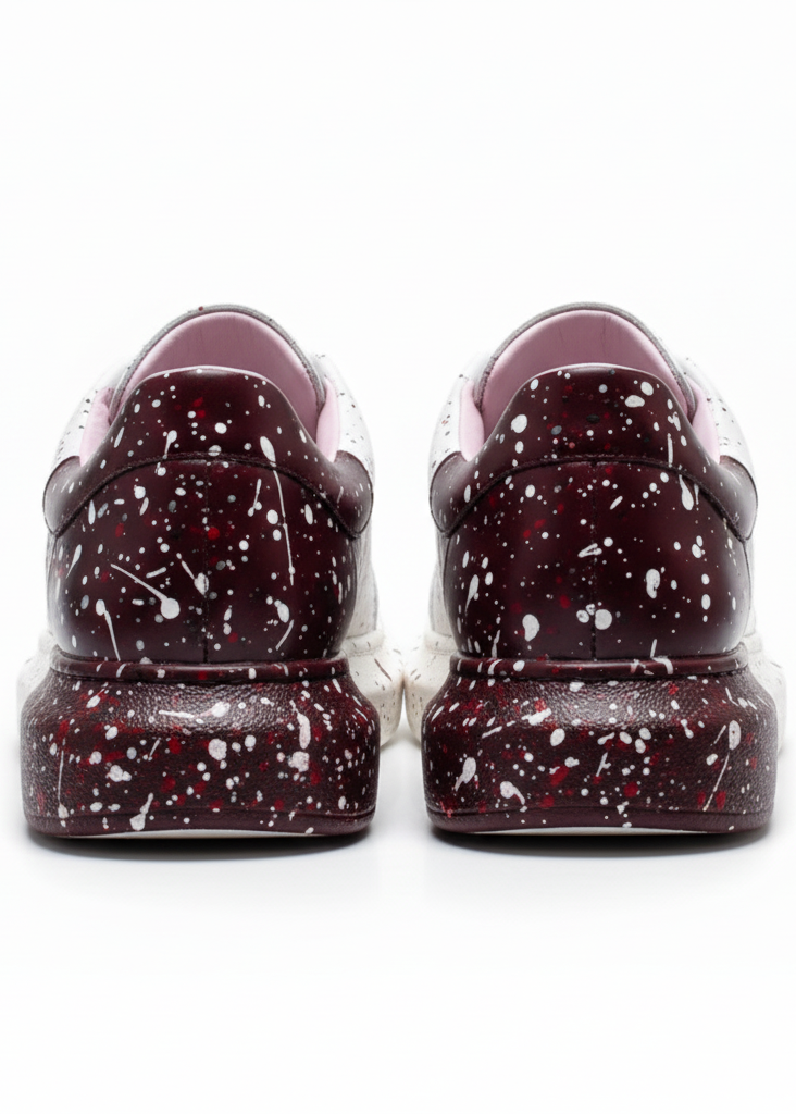 Men's Color Wave Bi-Color Beat white and maroon custom sneaker by Apollo Moda, fifth angle