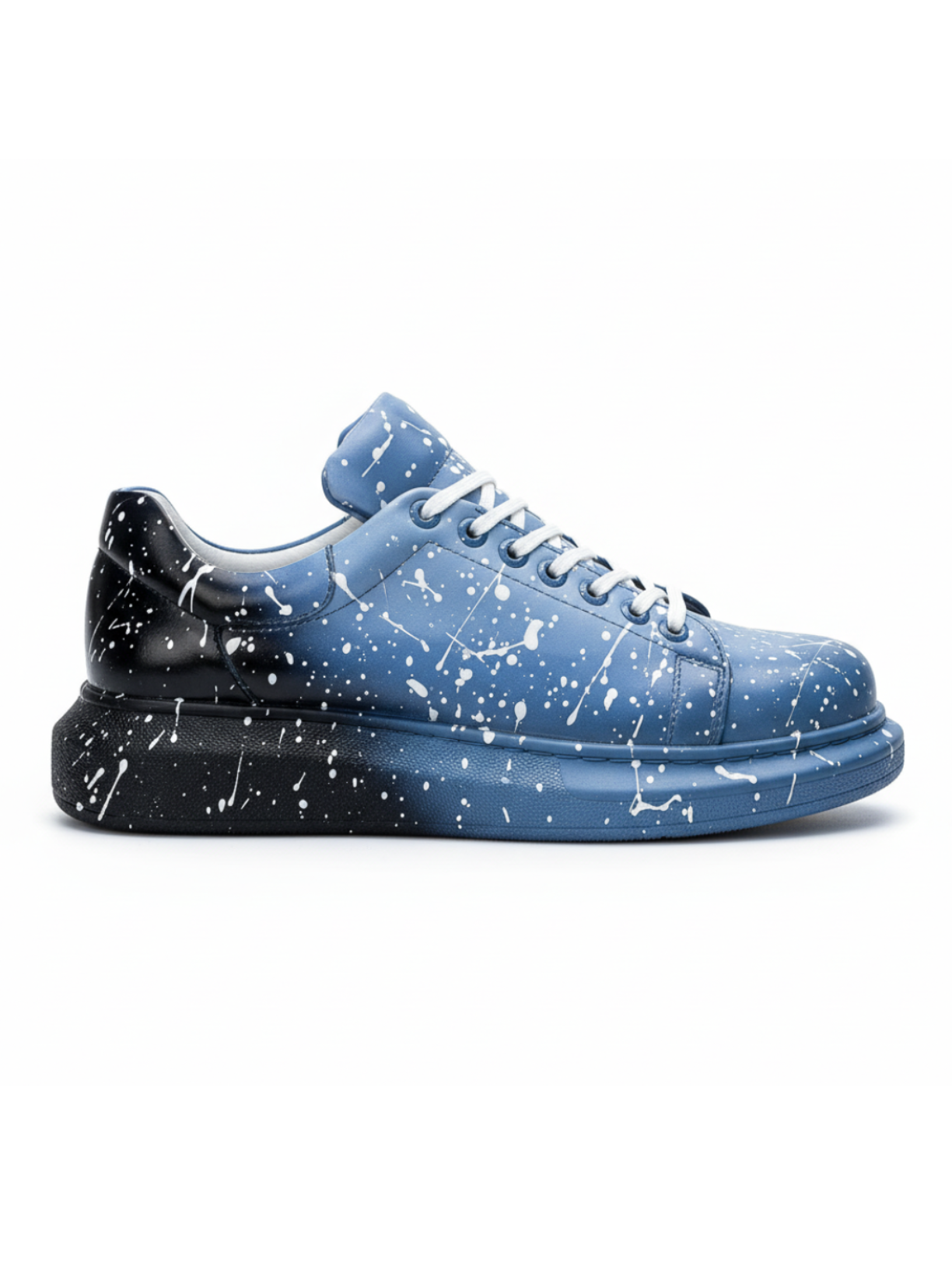Color Wave Two-Tone Pulse hand-painted splatter sneaker by Apollo Moda, sixth angle