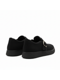 Arden Onyx black suede slip-on shoe with buckle by Apollo Moda, fourth angle
