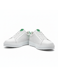 Men's Arion Verde by Apollo Moda, white leather low-top with green trim and perforated panels, third angle