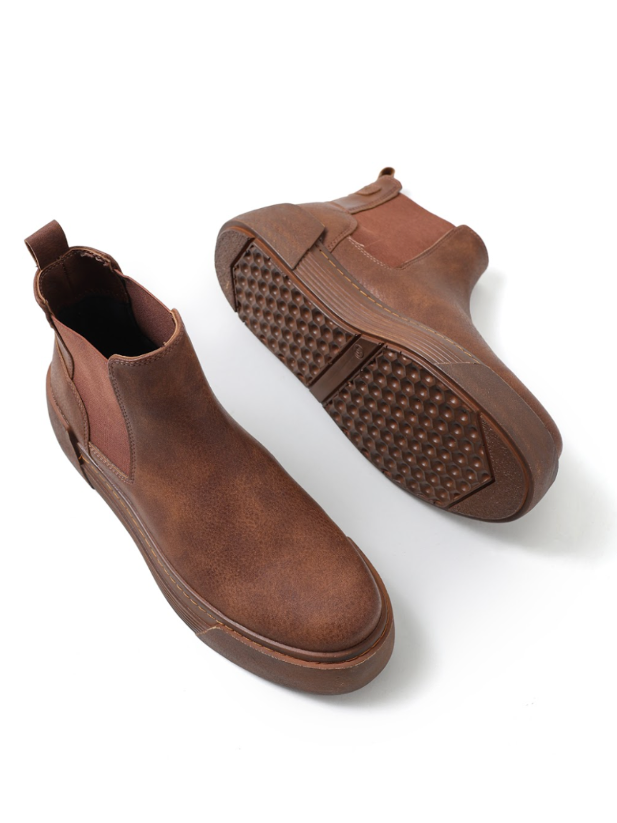 Avalon Light Brown Chelsea boot with cushioned platform sole by Apollo Moda, fourth angle