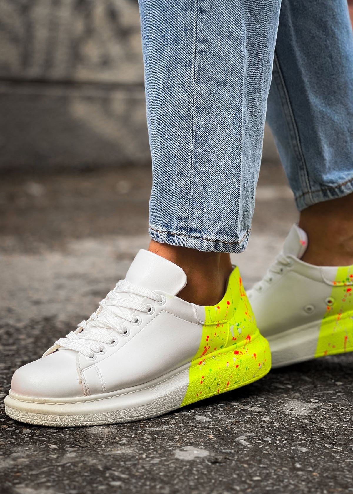 Men's Color Wave Dual Tone Flow white neon splatter sneaker by Apollo Moda, fifth angle