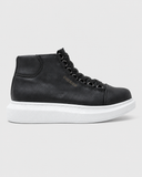 Apollo Moda Men's Kelly Midnight Majesty black vegan leather high-top boot with white sole, main product photo