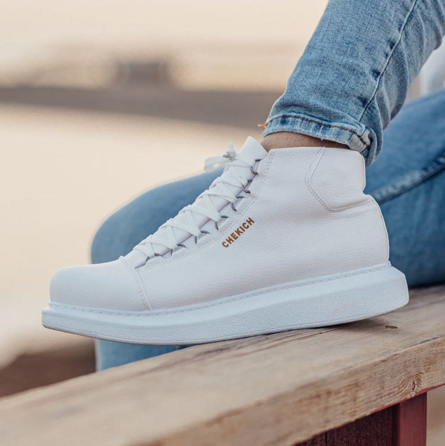 Kelly Pristine Purity by Apollo Moda, men's all-white high-top boot, second angle