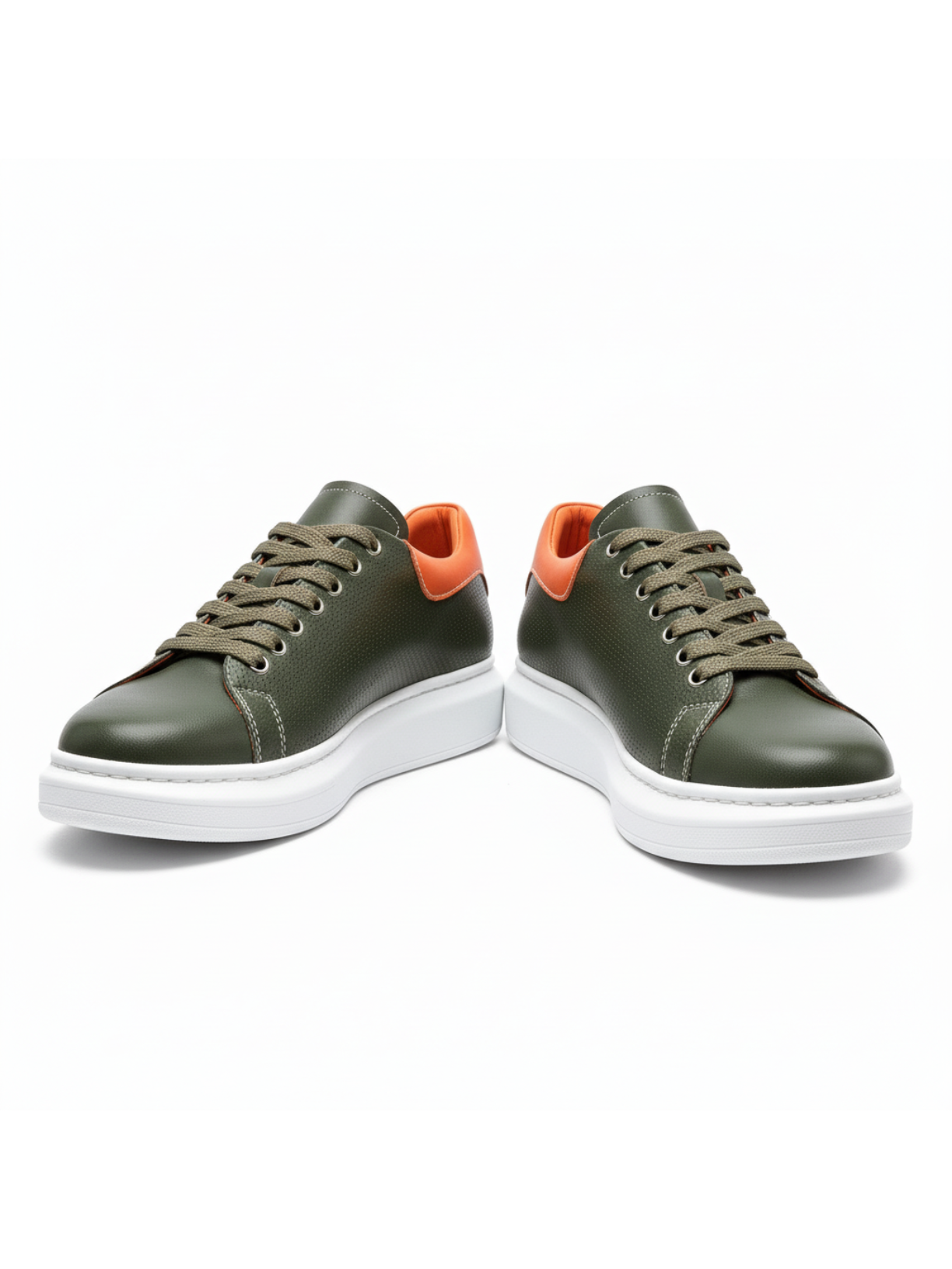 Pluto Olive green leather casual sneaker by Apollo Moda, fourth angle