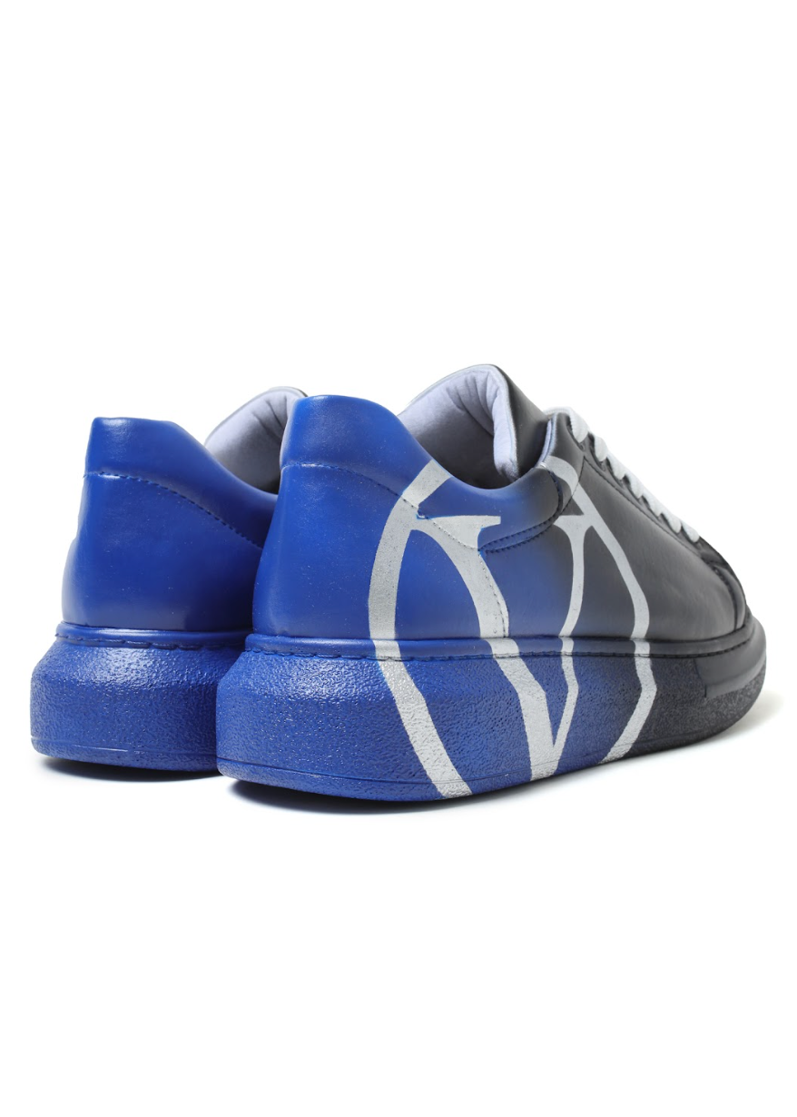 Tokyo V Midnight Surge hand-painted custom sneaker in black and blue by Apollo Moda, view 5