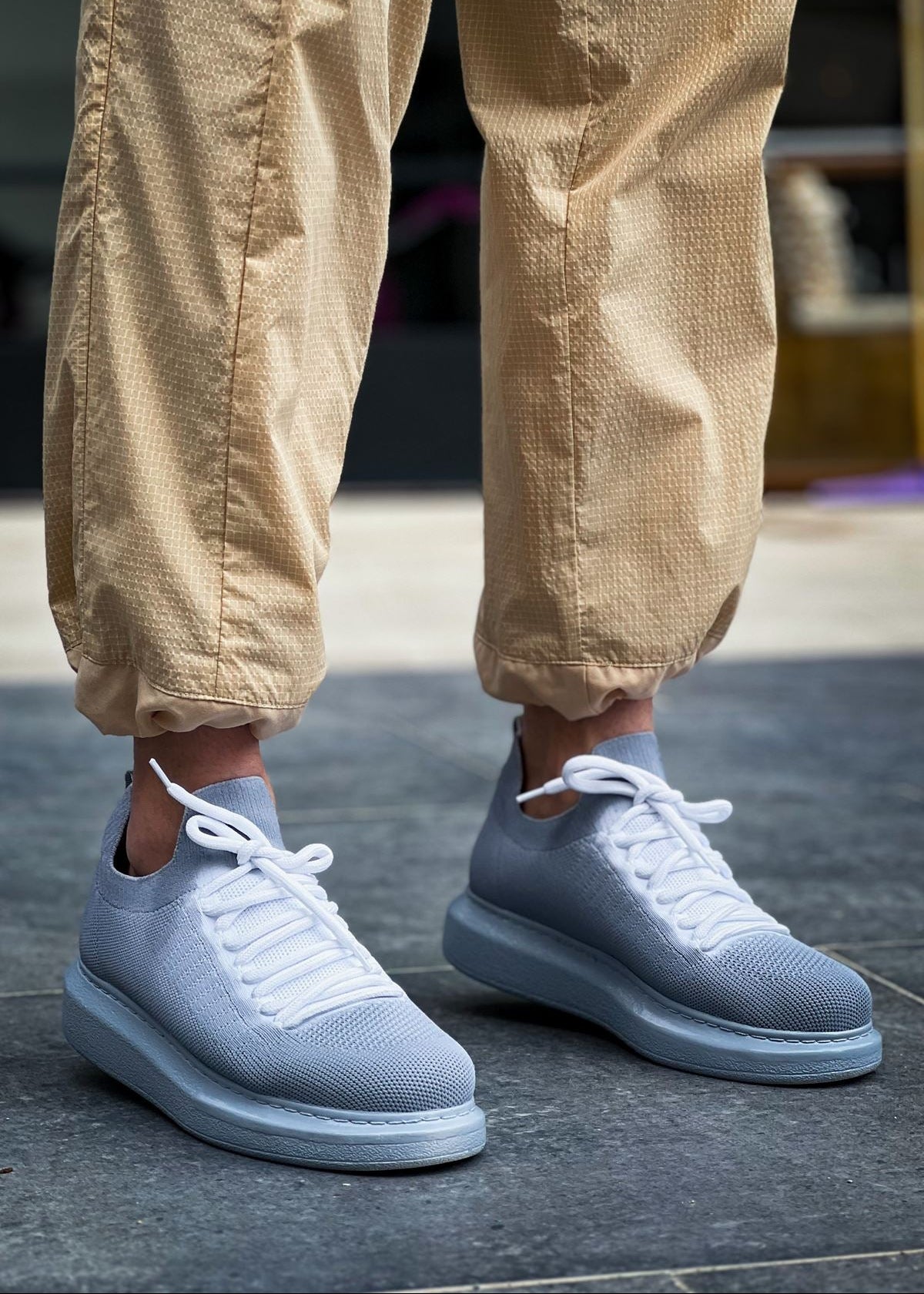 Torino Grey Peak knit sneaker in light grey with cushioned sole by Apollo Moda