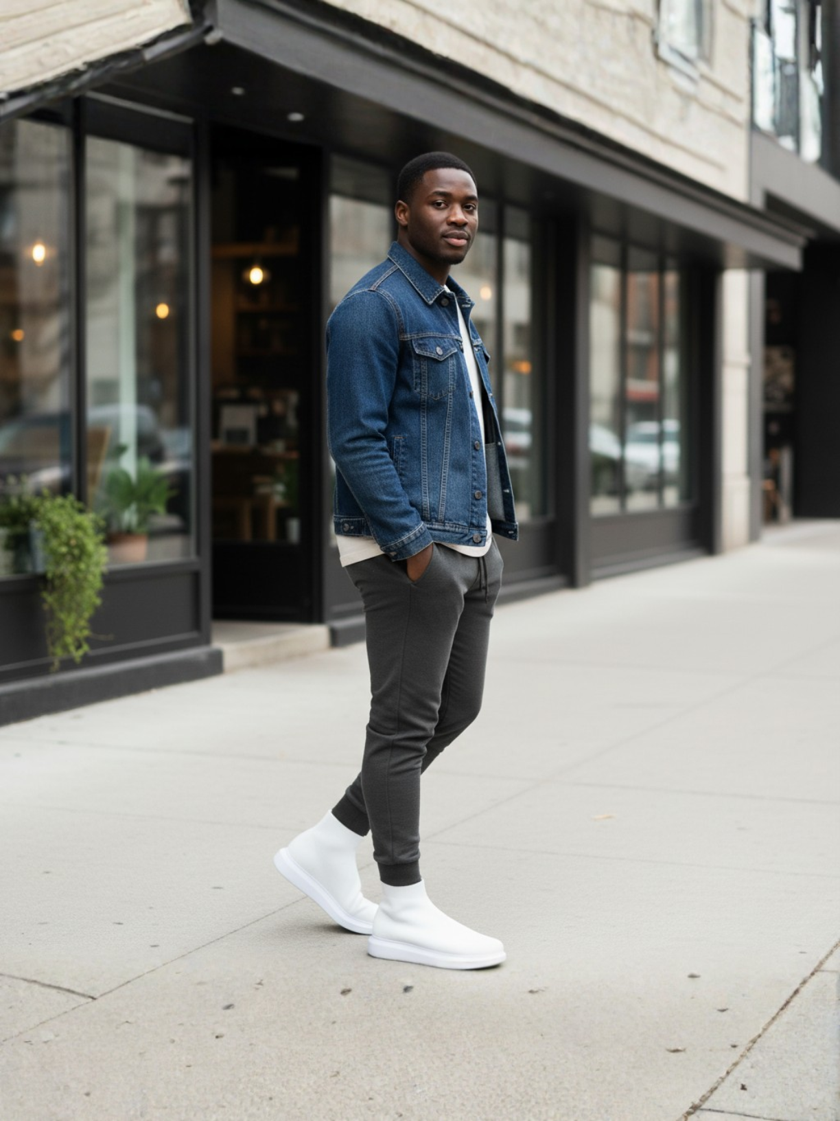 Torino X White knit sock boot with height-boosting platform sole by Apollo Moda, fifth angle