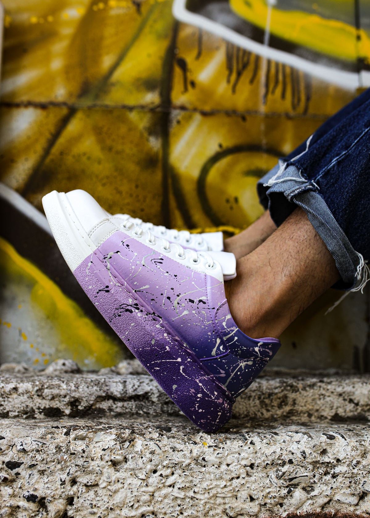 Men's Urban Pulse Tempo Drive hand-painted splatter sneaker by Apollo Moda, fifth angle