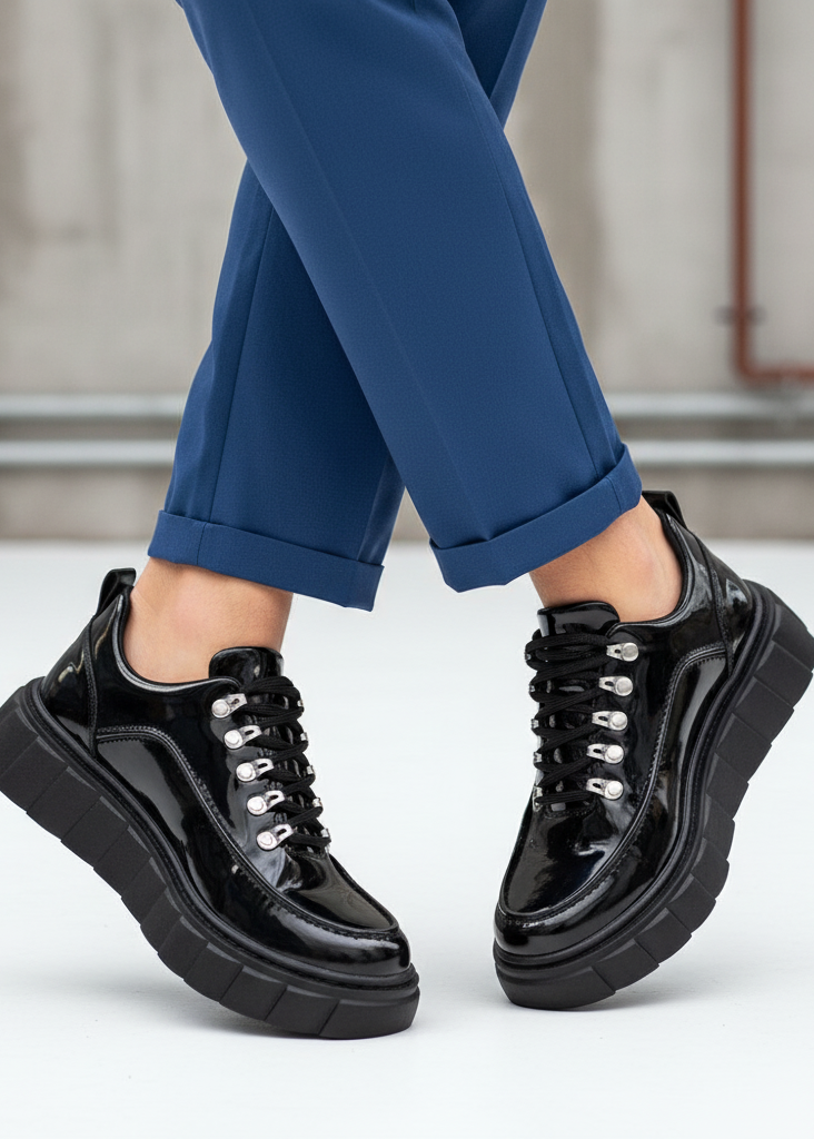 Men's Vega Obsidian patent black casual sneaker by Apollo Moda, fifth angle